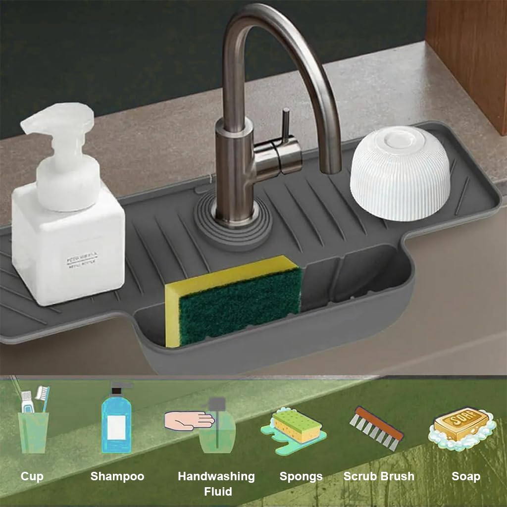 Supvox Kitchen Sink Pad for Faucet Area with Built In Storage Compartment and Quick Dry Silicone | Universal Sink Protector for Kitchen and Bathroom