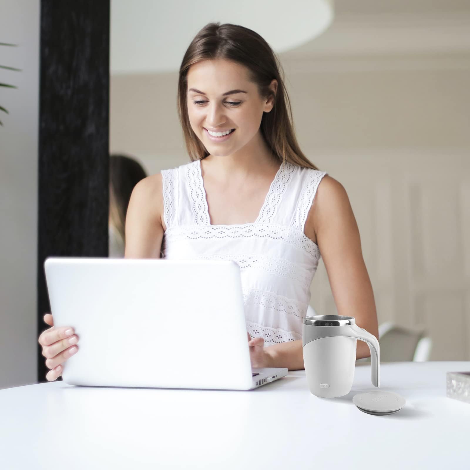 Supvox Self Stirring Mug for Coffee and Tea with 380ml Capacity featuring Magnet Auto Mixing and 304 Stainless Steel | USB Rechargeable Cup