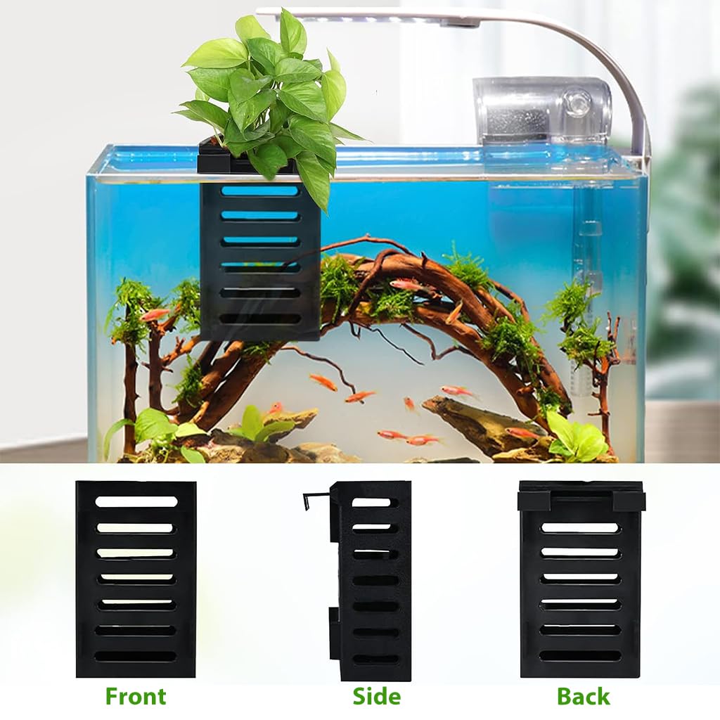 HASTHIP Aquarium Plant Holder for Fish Tanks with Vent Flow Design and Hanging Hooks | 2 Pcs Plastic Planter Cups