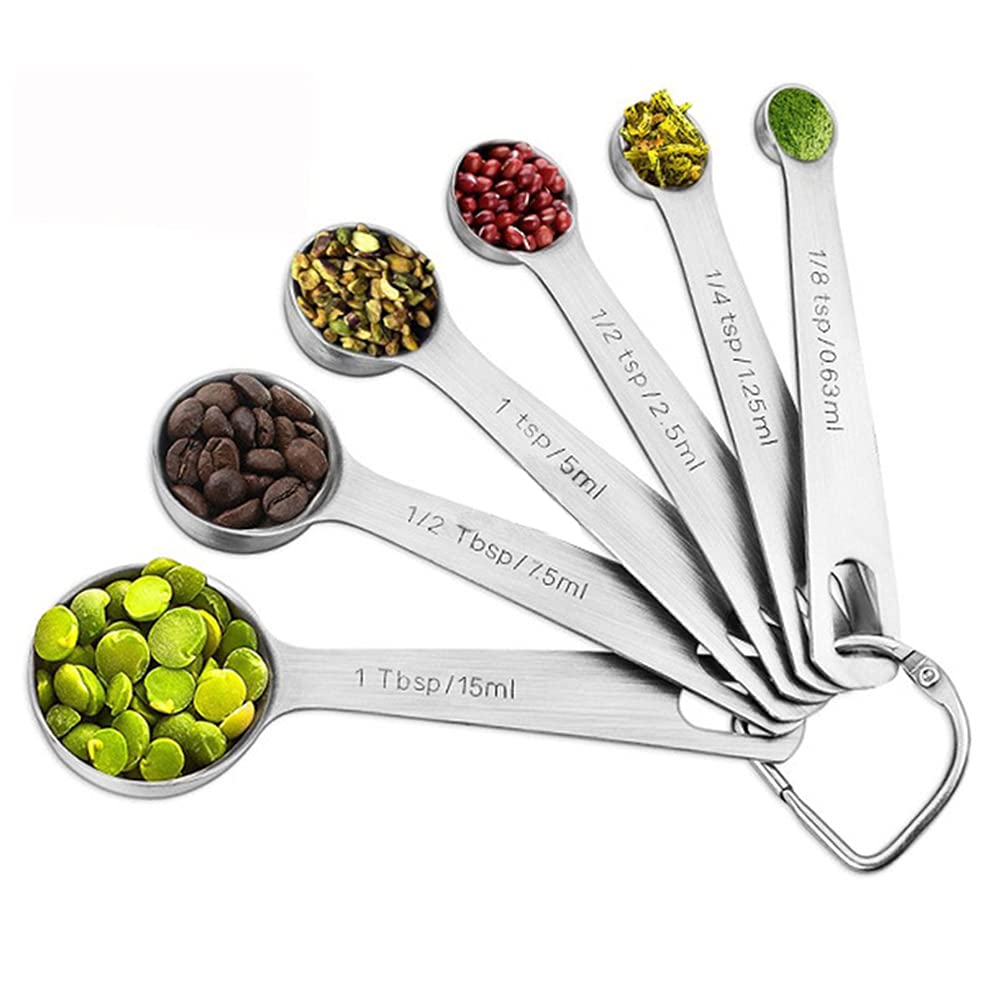 Supvox Eastern Eagle Stainless Steel Measuring Spoons Set of 6 Piece:1/8 tsp,1/4 tsp,1/2 tsp,1tsp,1/2 tbsp & 1 tbsp Dry and Liquid Ingredients, Kitchen Measuring Tools Set,for Dry or Liquid,Fits in Spice Jar