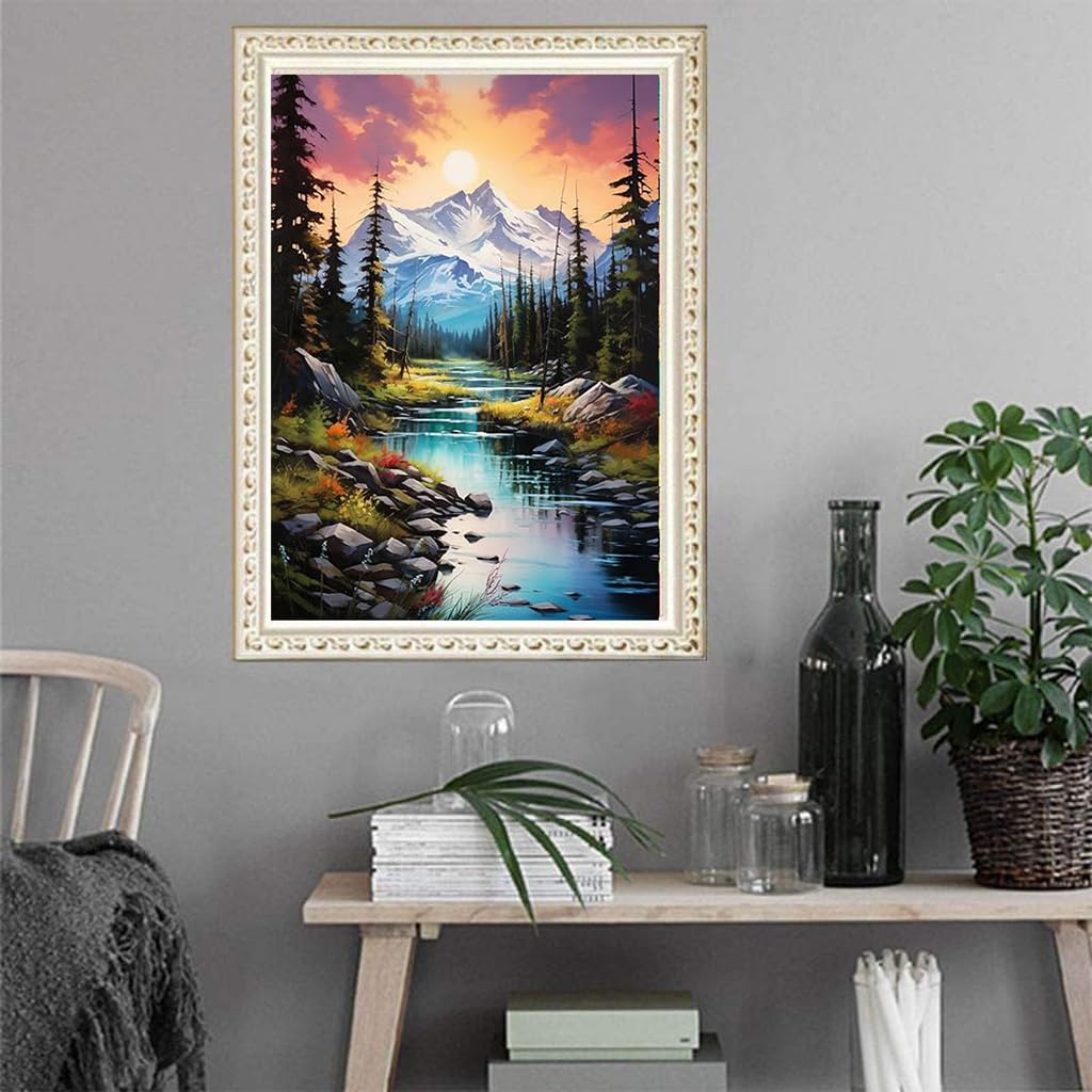 HASTHIP® DIY 5D Diamond Painting Art Kit Natural Forest Snow Mountain Scenery Diamond Painting Beginner DIY 5D Diamond Painting for Home Decor, No Frame Wall Decor 5D Diamond Painting, 12 x 16 Inch