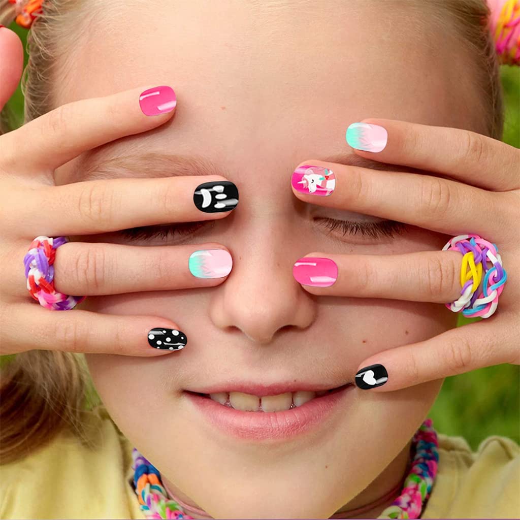 MAYCREATE Press on Nails for Girls with 120 Short ABS Pieces | Fun DIY Party Gift Set