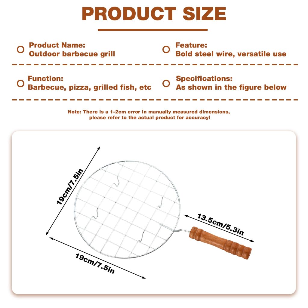 Supvox Wooden Handle Round Grill Rack for Outdoor Cooking with 7.4 in Stainless Steel Grid