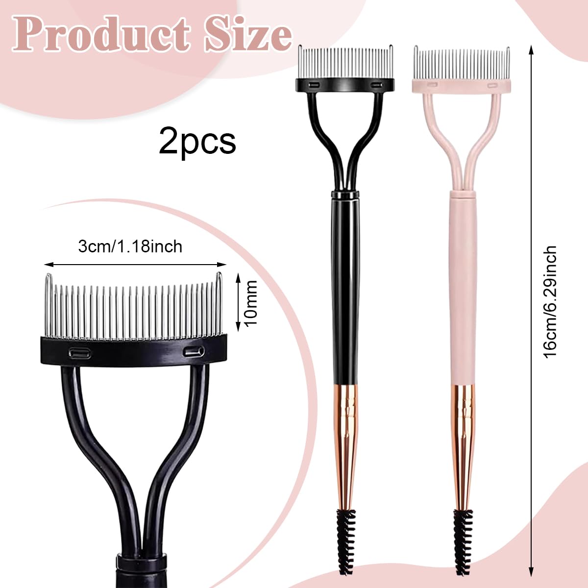 MAYCREATE® 2Pcs Eyelash Separator Comb and Spoolie Eyebrow Brush 2-in-1 Metal Dual Head Lash Separator Tool with Cover for Excess Mascara Removal