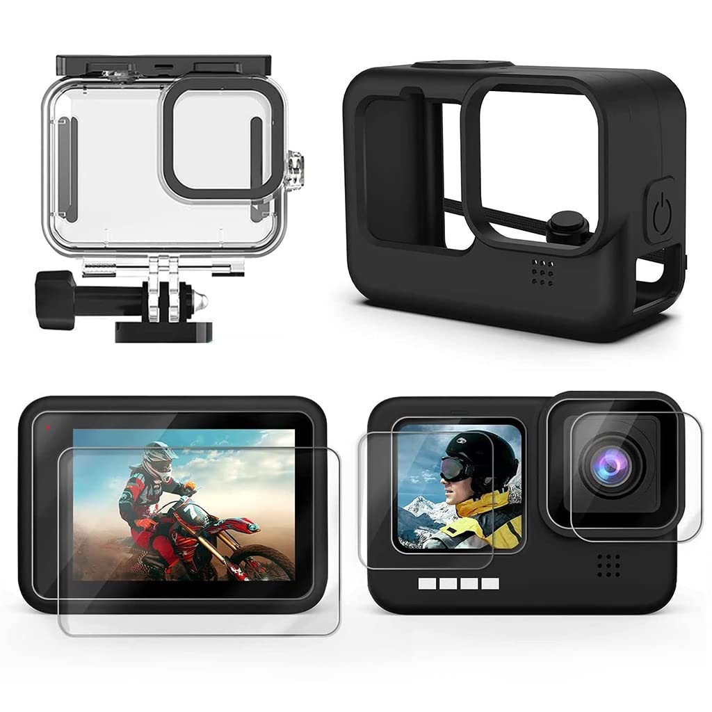 ZIBUYU Gopro Accessories Kit Transparent Waterproof Case Silicone Case for GoPro Hero 11/Hero 10/Hero 9 with Tempered Glass Protector for Camera Lens & Touch Screen, Underwater Protective Housing Case