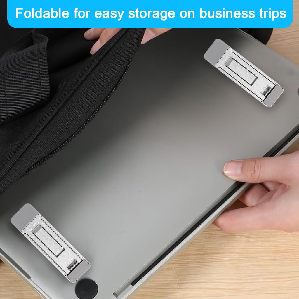 ZORBES Mini Portable Laptop Stand for Desk with Three Tilt Angles and Aluminum Alloy | 2PCS Foldable Self-Adhesive Riser