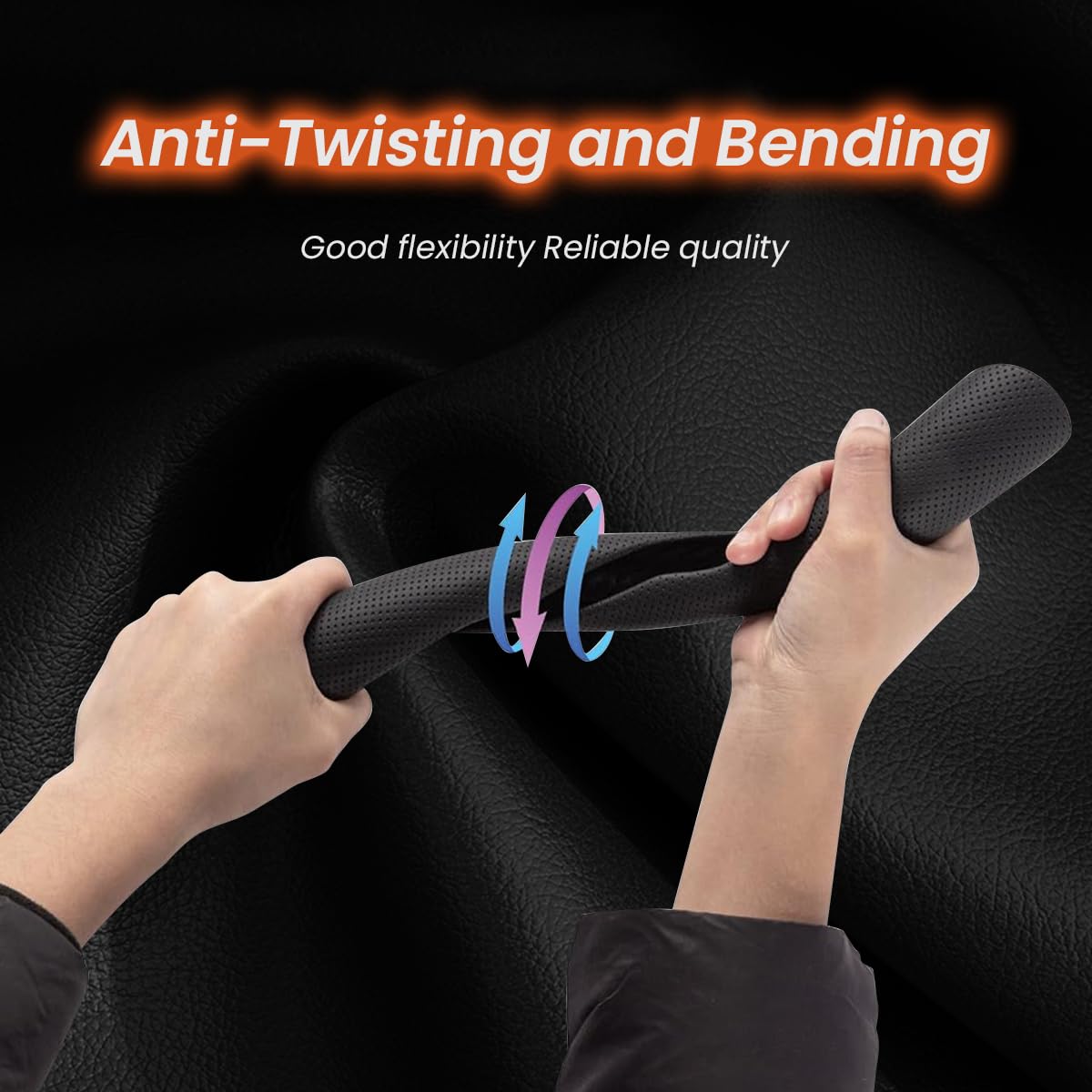 STHIRA Steering Wheel Covers for Car Safety with Partial Grip Design & Black Nappa Leather