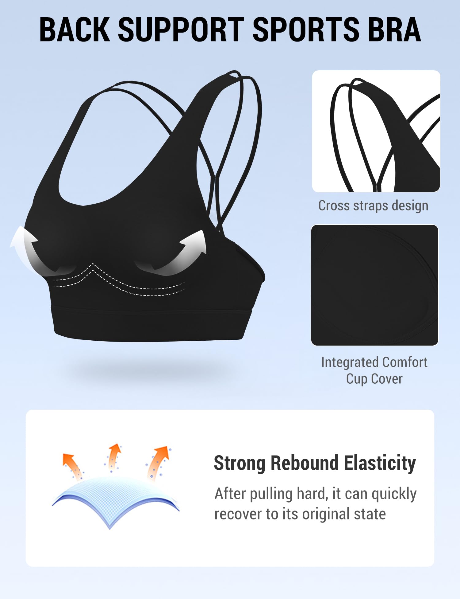 Venzina Women's High Support Sports Bra for Running and Gym with Criss Cross Back | Black Mesh Workout Top