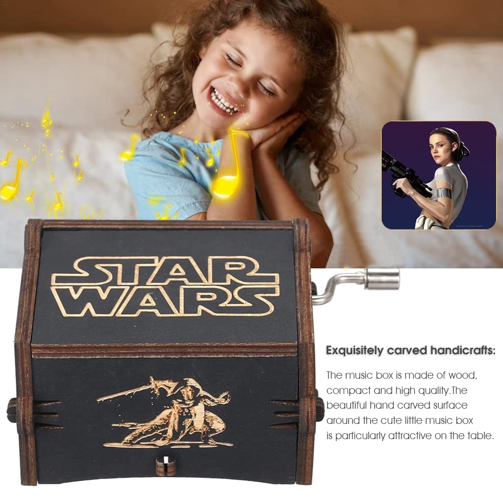 PATPAT® Music Box Star Wars Wooden Hand Crank Unique Musical Boxes Theme Antique Vintage Craft Laser Engraved Gifts for Kids Boyfriend Lover Christmas Valentines Birthday 3 PCS