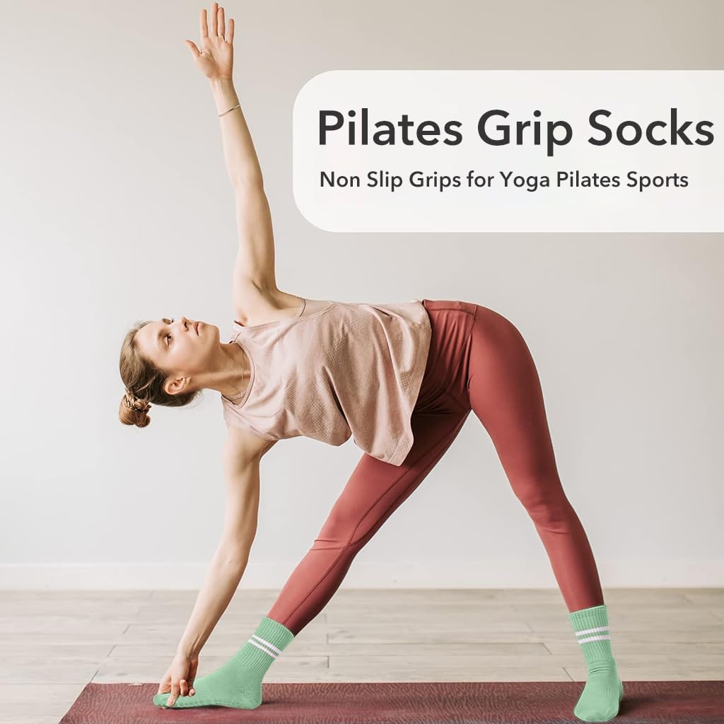 PROBEROS Yoga Socks for Women with Anti-Slip Grip and Cotton Comfort | 2 Pairs Blue Green