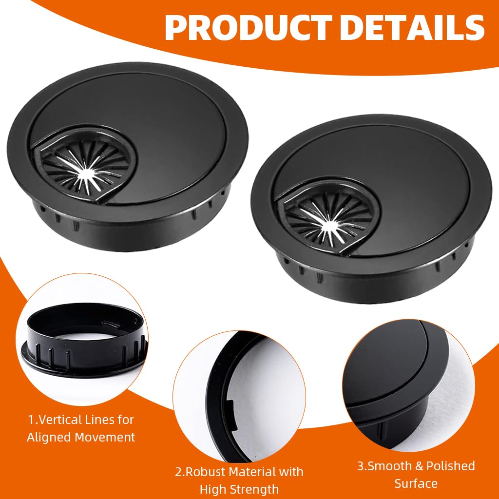 Serplex Desk Grommets for Office Cable Management 4PCS 2 Inch Zinc Alloy Covers | Black Finish