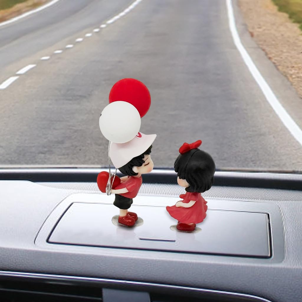 STHIRA Car Couple Ornament for Dashboard with Self Adhesive Base | Cute Cartoon Decor Gift