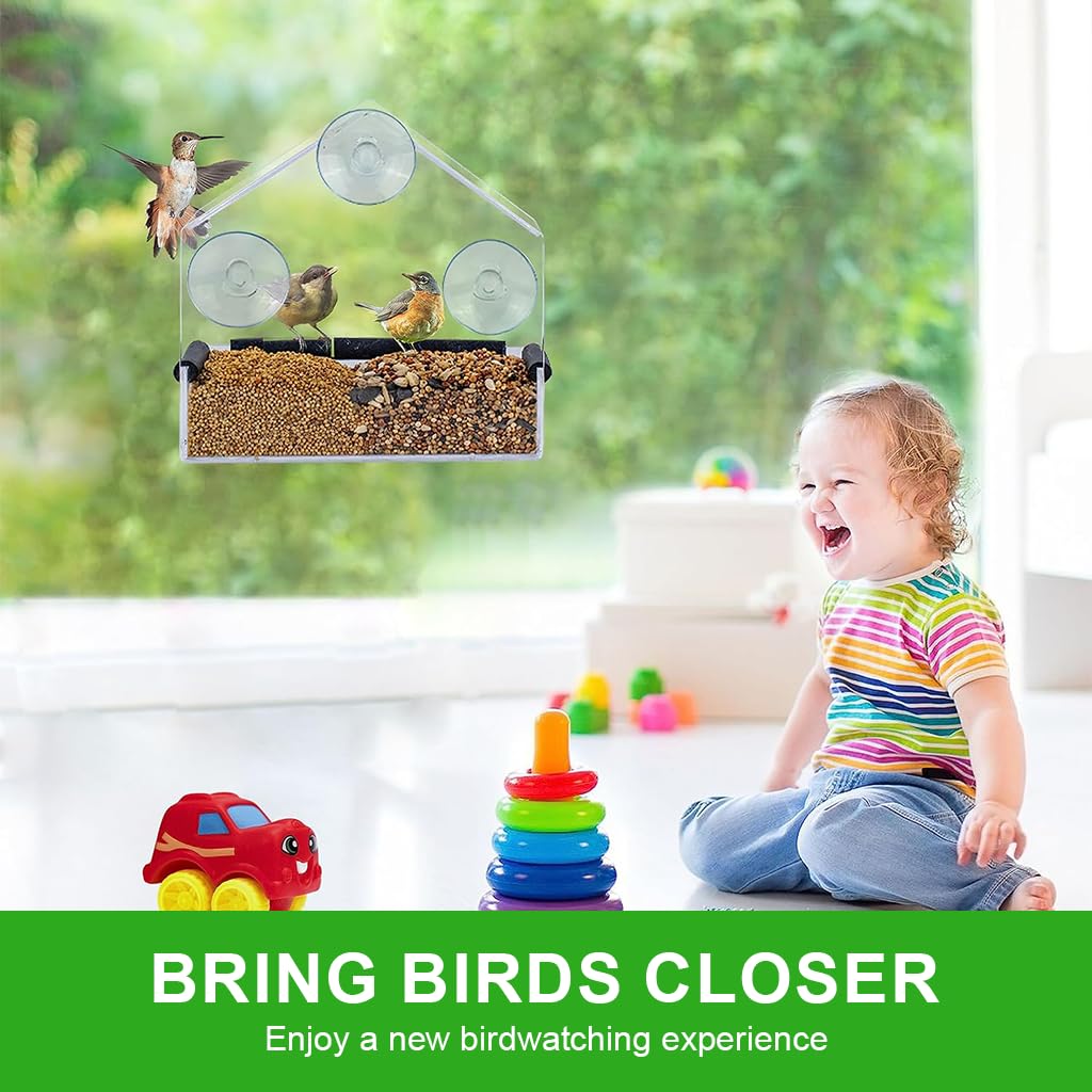 HASTHIP Bird Feeder for Windows with Suction Cups and Perching Rod | Clear Hut Style Design