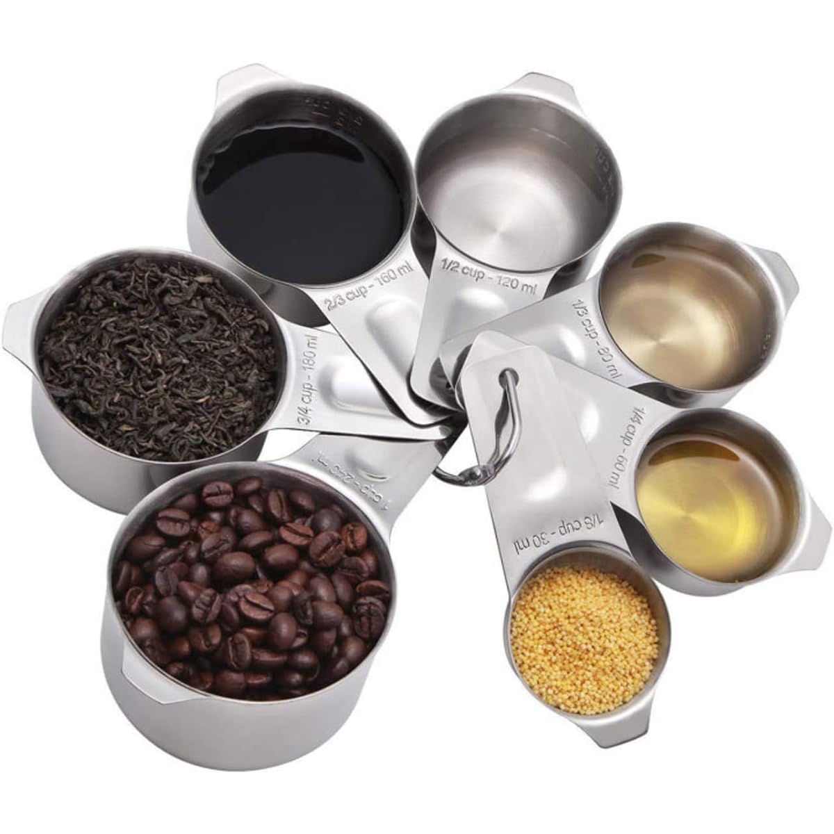 HASTHIP 15-Piece Kitchen Measuring Cups & Spoons Set with 7 Cups, 7 Spoons, 1 Leveling Ruler & 2 Detachable Rings, Kitchen Gadgets for Cooking & Baking (Silver)