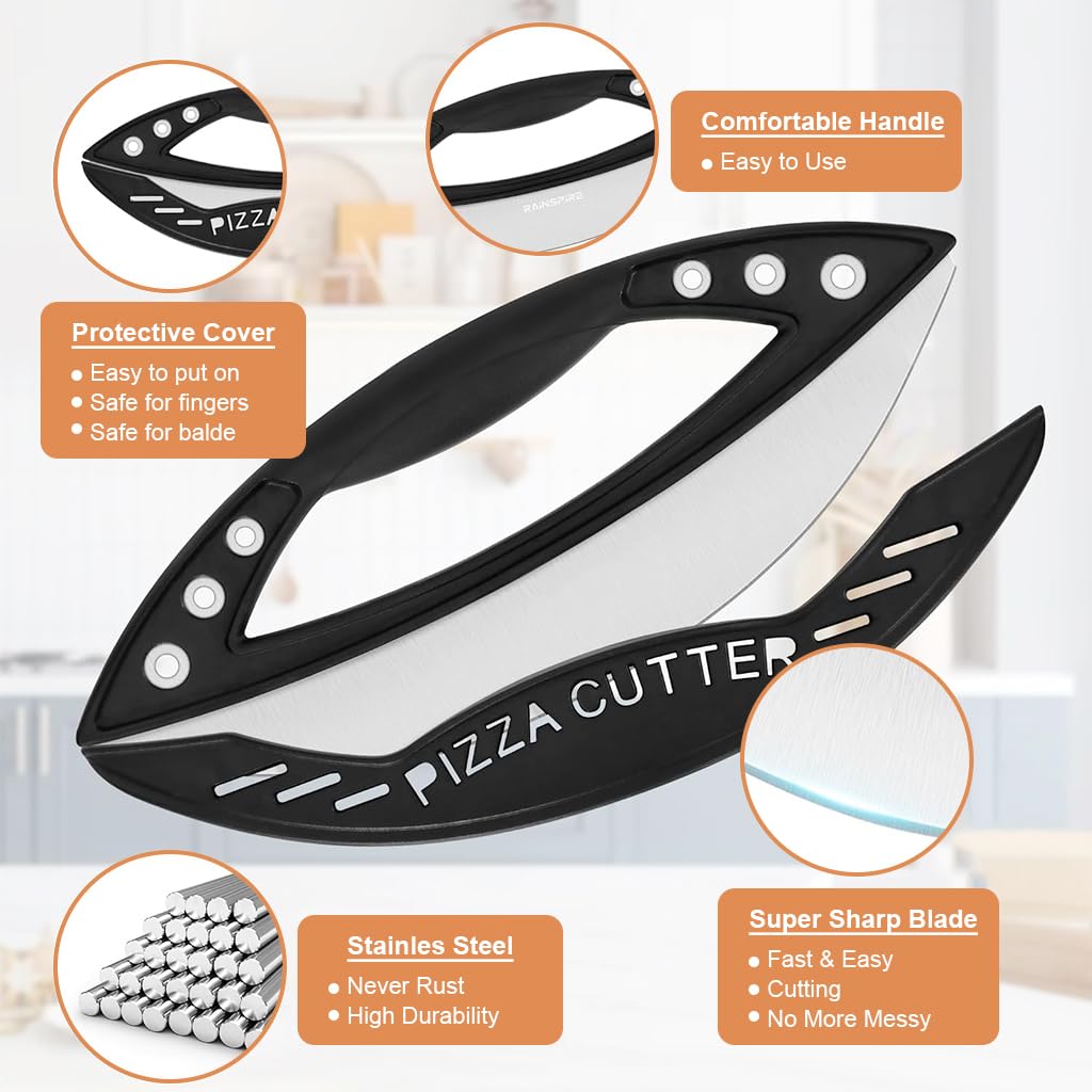 12 inch Pizza Cutter Rocker Blade for Effortless Slicing with Cover and Stainless Steel Build