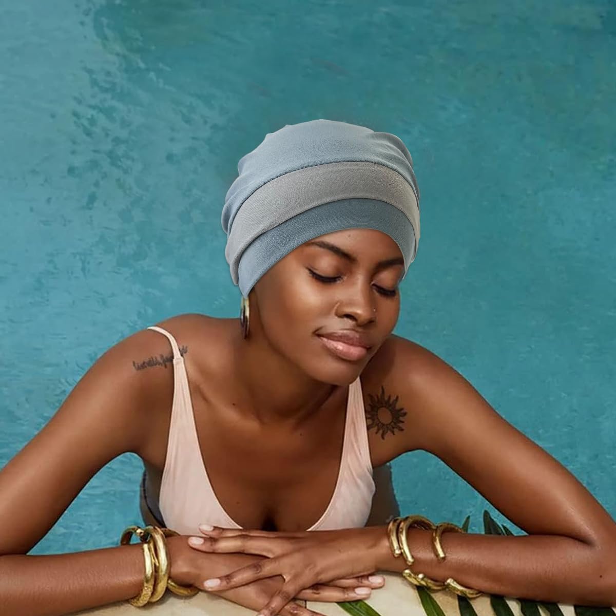 PALAY Chemo Caps for Women featuring Elastic Fit 56–60 cm and Cotton Flower Design | 3 PCS Grey Set