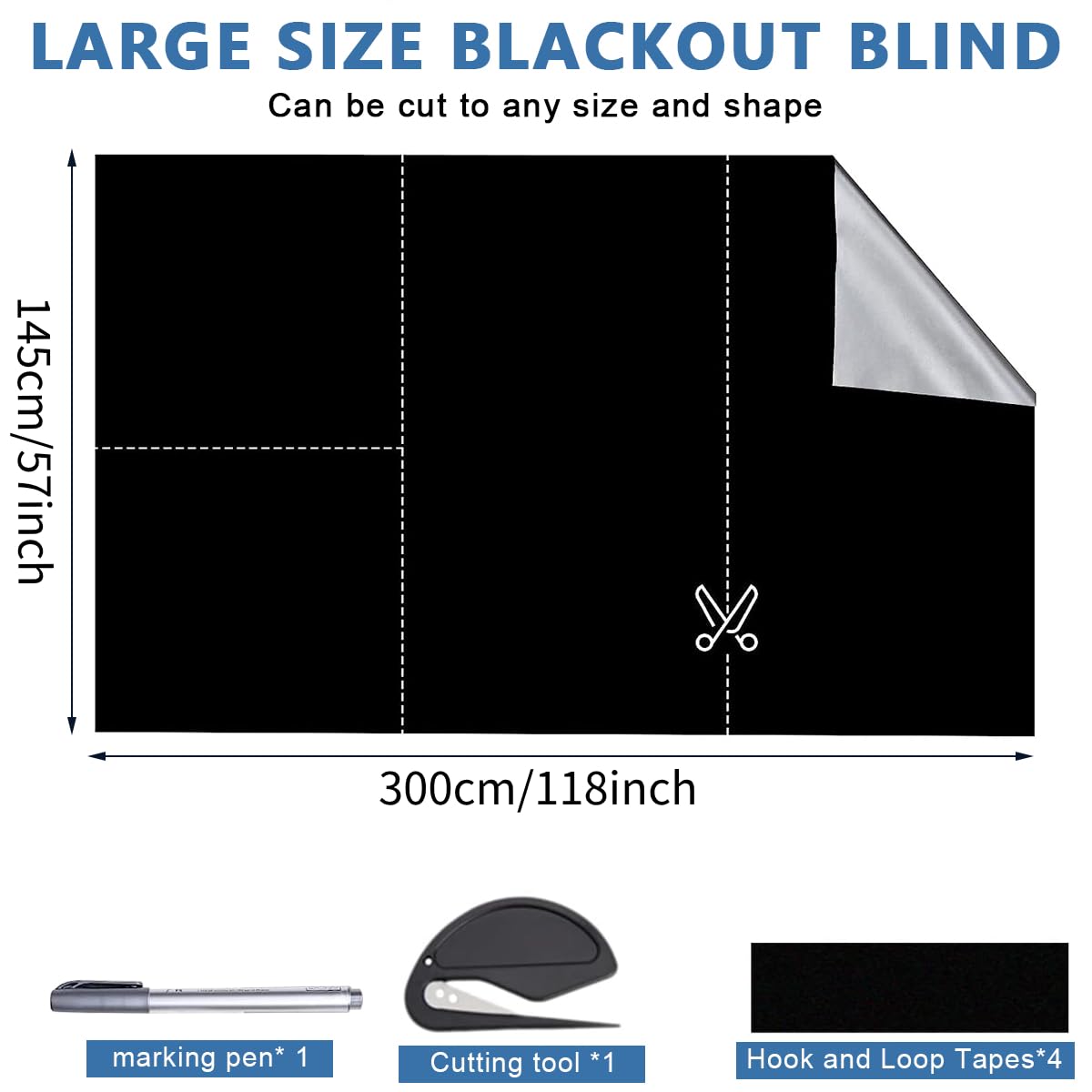 HASTHIP Portable Blackout Shades for Windows 118 x 57 in with Silver Coating | 100% Light and UV Blocking