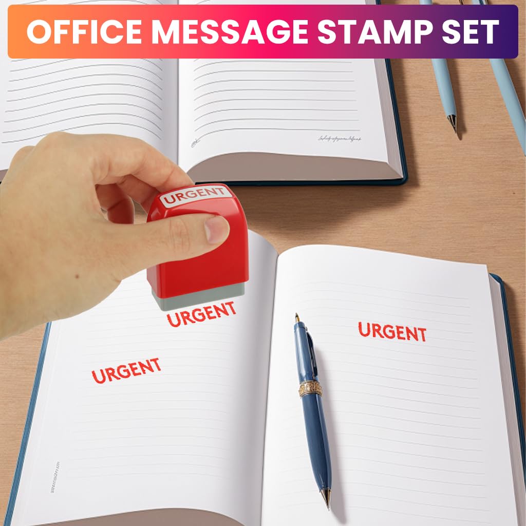 OFIFO Office Stamps Set for School and Office with 8 Color-Coded Pre-Inked Labels | Compact Storage Case