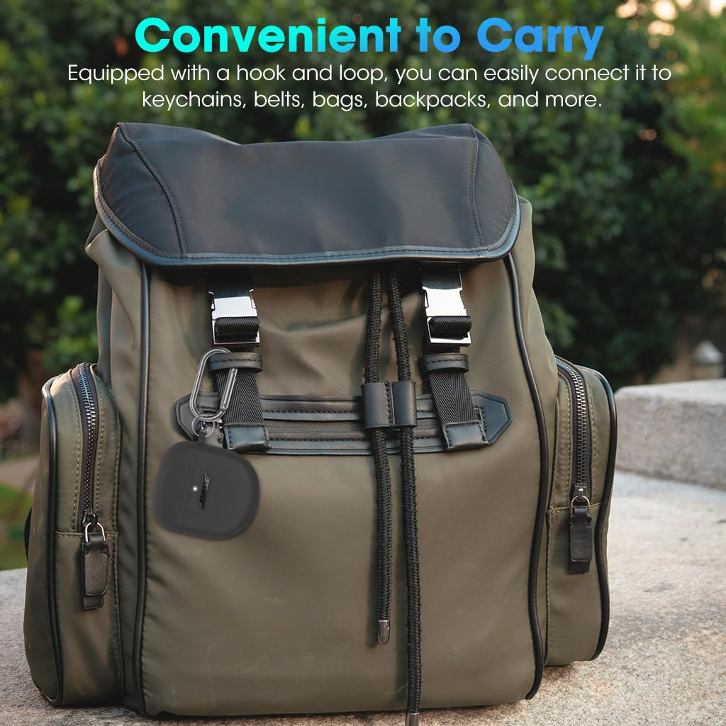 Zeitel Case for Bose QuietComfort Earbuds 2 with Carabiner Clip and Shockproof Silicone Cover | Waterproof Black Charging Accessory