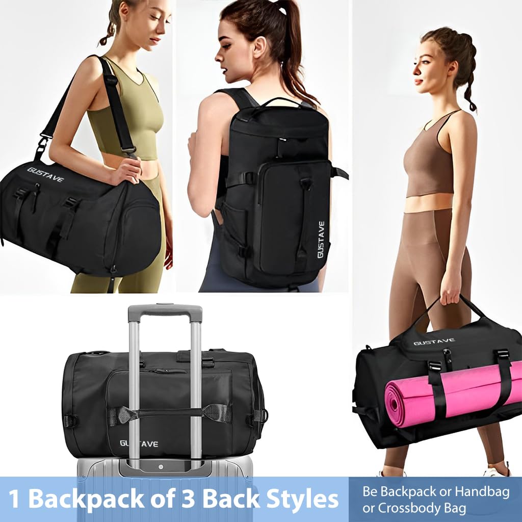 GUSTAVE Gym Duffle Bag for Travel and Fitness with Shoe Compartment and Waterproof Nylon | Minimalist Backpack for Men and Women