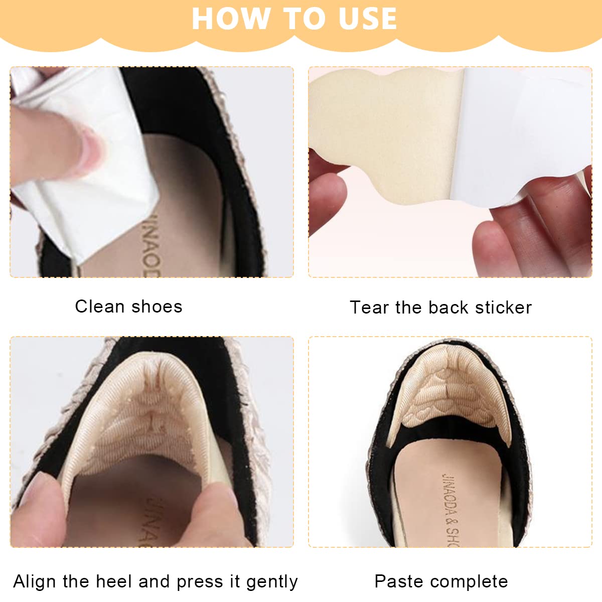 GUSTAVE® 2 Pair Heel Grip for Women,Heel Grip Liner Heel Inserts Self Adhesive Heel Cushion Pad Grip for Loose Shoes,Anti Wear Protection for Heel Heel Anti Wear Sticker