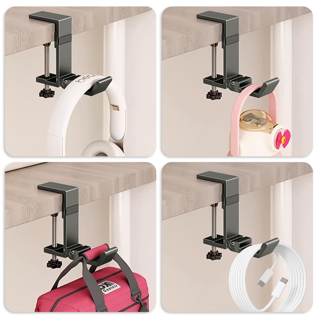 HASTHIP Desk Mounted Hook for Bags and Headphones featuring Dual Hook Design | Metal Aluminum Organizer