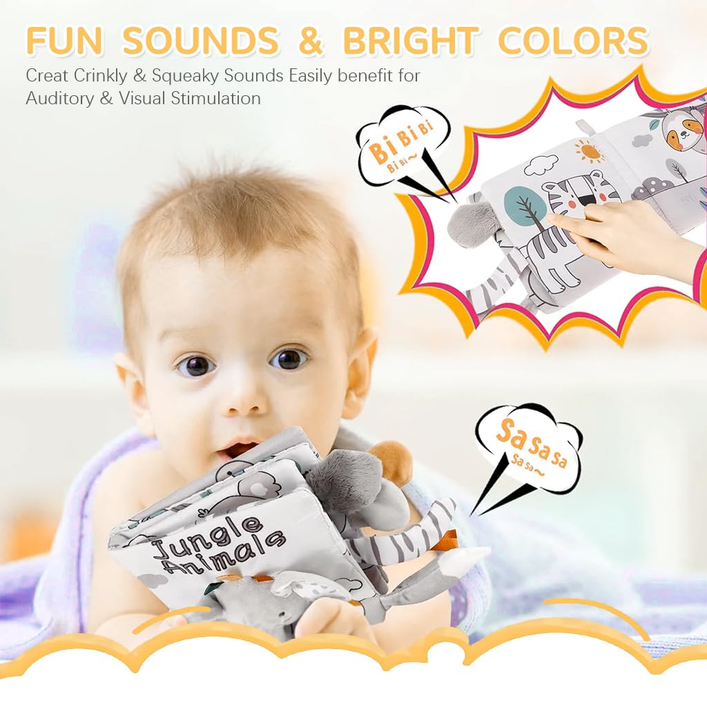 SNOWIE SOFT Elephant Baby Books for Early Learning with 3D Tails & 3 PCS Fabric Set | Sensory Toy