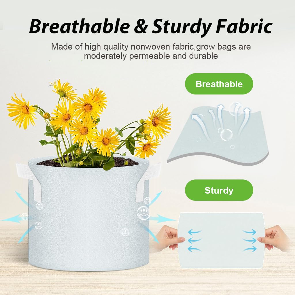HASTHIP Grow Bags for Vegetables and Flowers with Handles 10Pcs 20L Fabric Pots | 30×30cm