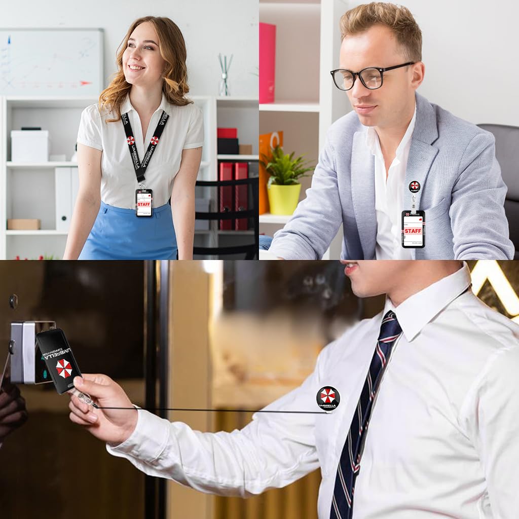 ZORBES ID Card Holder for Office with 17.7 in Retractable Lanyard featuring Detachable Neck Strap | Resident Evil Umbrella Design