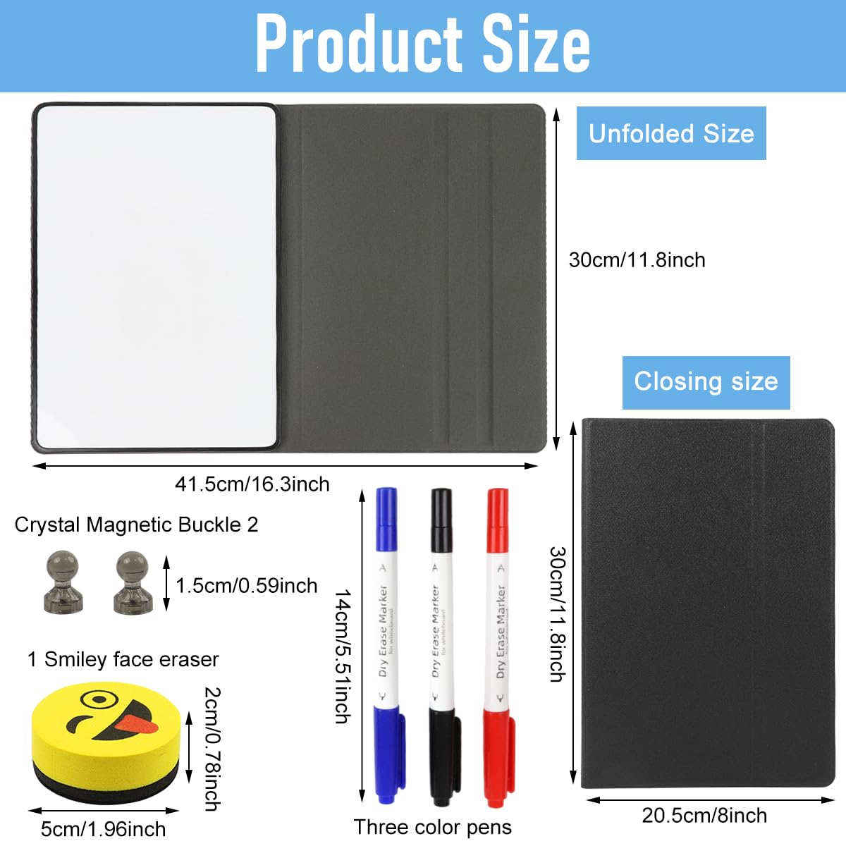 Climberty Folding Whiteboard for Home Office and School with PU Cover 12×8 in | 3 Pens & Eraser