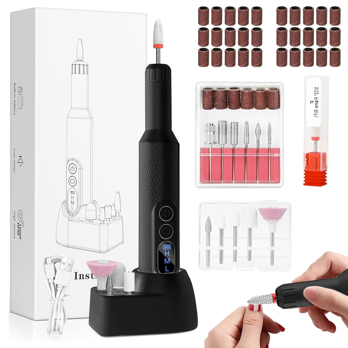 MAYCREATE Nail Drill Machine for Acrylic and Gel Nails with 18000rpm Speed Control | USB Rechargeable Portable Design