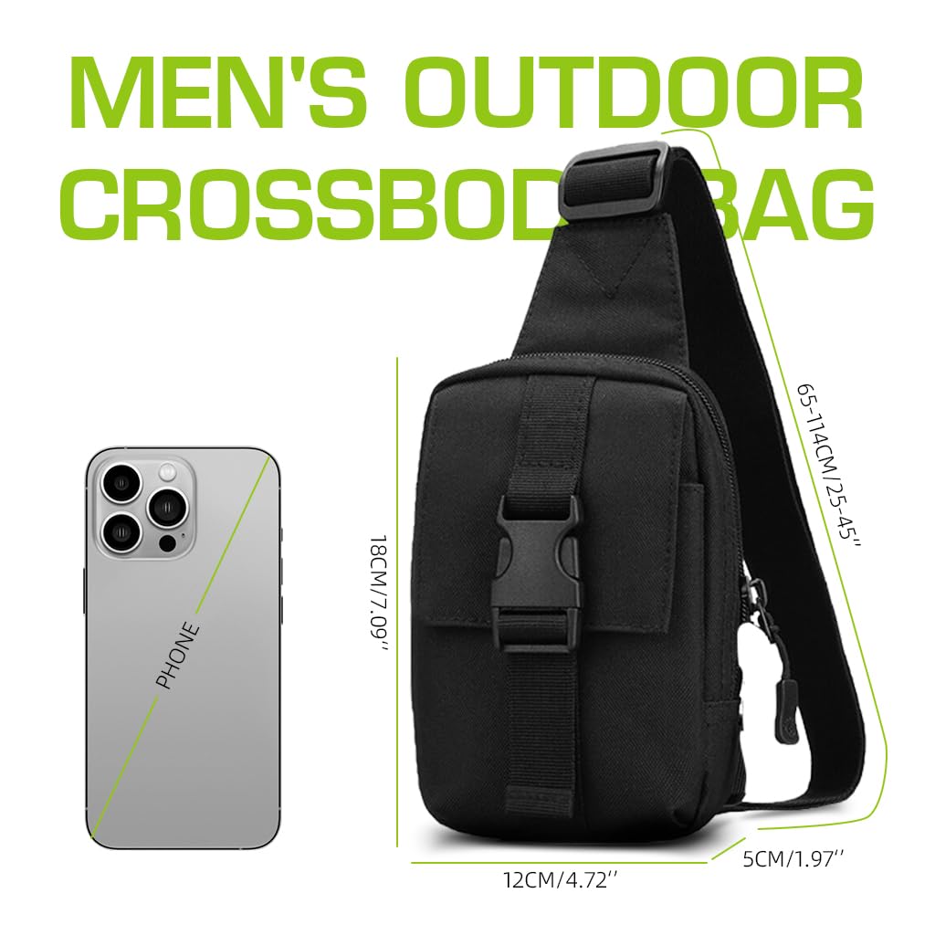 GUSTAVE Small Sling Bag for Travel and Hiking with Multi Layered Pockets and Waterproof Nylon | Black Crossbody for Men