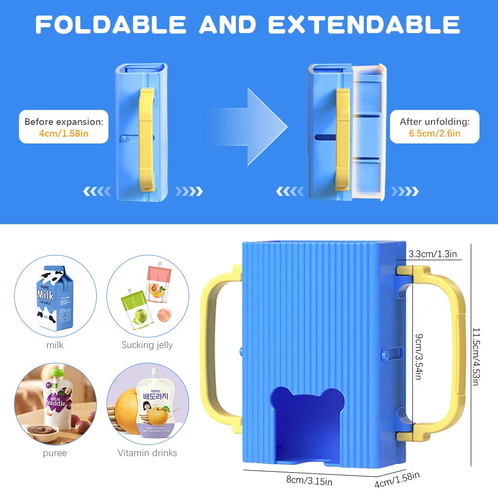 SNOWIE SOFT Retractable Baby Fruit Puree Pouch Holder for Home or Travel with 100–250ml Capacity and Folding Handles | PP Spill-Proof Design