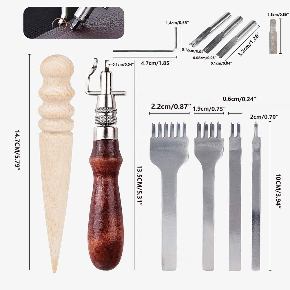 HASTHIP® 11Pcs Leather Craft Tools, Leather Sewing Tools, Leather Working Kits Supplies with Leather Tool Leather DIY Accessories for Stitching Punching Cutting