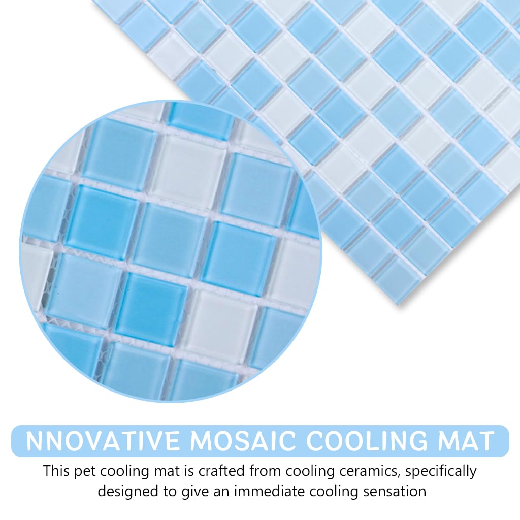 Qpets® Cat Cooling Mat, Cooling Pad for Small Pets Cats & Dogs Summer Cooling Ceramics Mat, Fashion Cat Bed Mats Mosaic Bite Resistant Pets Pad for Hamster & Bunnies & Chinchilla (Blue, 30*30CM)