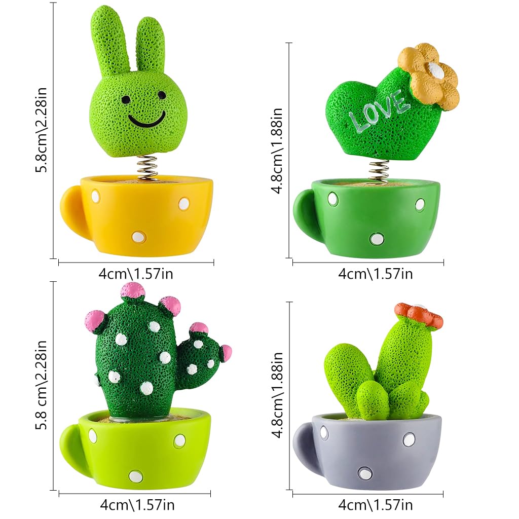 HASTHIP® 4Pcs Car Dashboard Toys Cute Cartoon Resin Car Dashboard Decoration Items Spring Swing Bunny, Heart, Cactus Plants Vibrant Car Accessories Interior Gadgets, Desk Decor, Ideal Gift