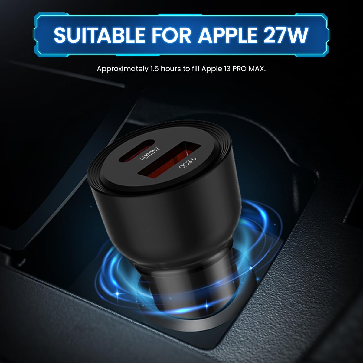 Zeitel Car Charger 60W with Dual 30W PD USB-C and QC3.0 Ports for Fast Safe Charging