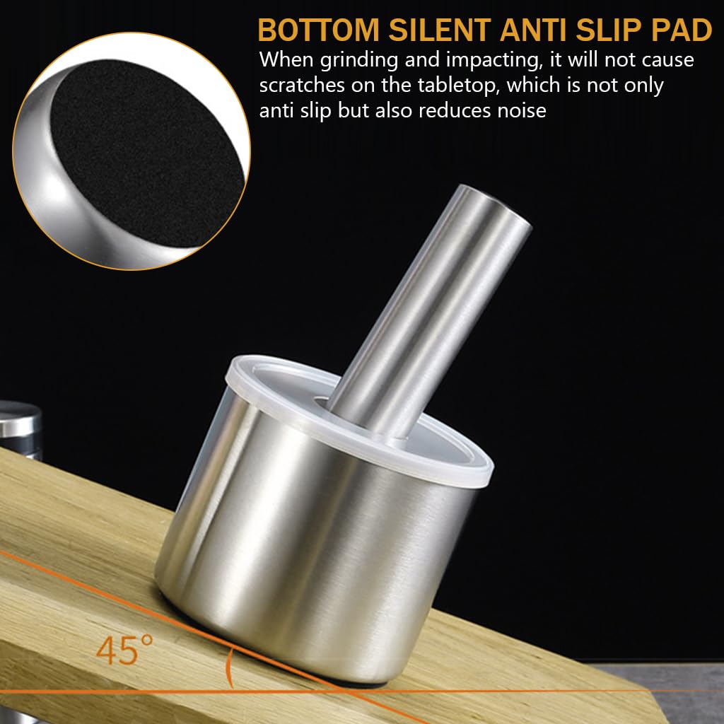 Supvox Mortar and Pestle for Spice and Herb Grinding featuring Lid Hole Design | 10cm 304 Stainless Steel Bowl