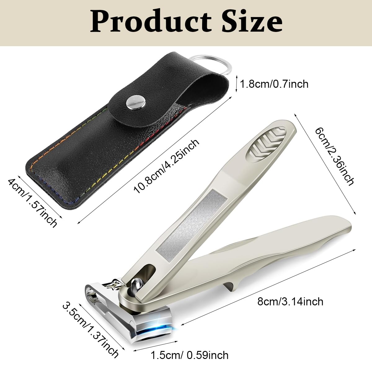 MAYCREATE Nail Clipper with 360° Rotatable Head and Long Handle Stainless Steel Cutter | Built In Nail File and PU Sleeve