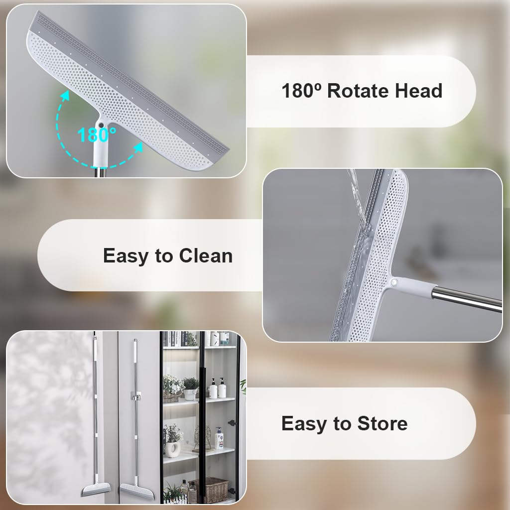 HASTHIP Squeegee Wiper Broom for Wet and Dry Floors featuring 41 in Steel Handle and Flexible Head
