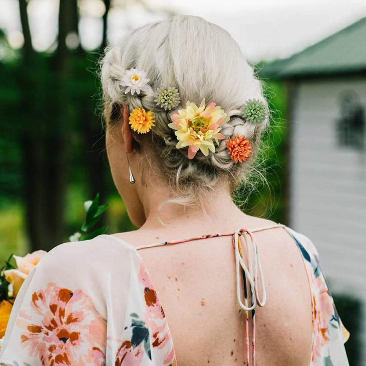 PALAY Flowers Hair Clips for Wedding and Party with 20pcs Chiffon Floral Design | Boho Style for Women and Girls