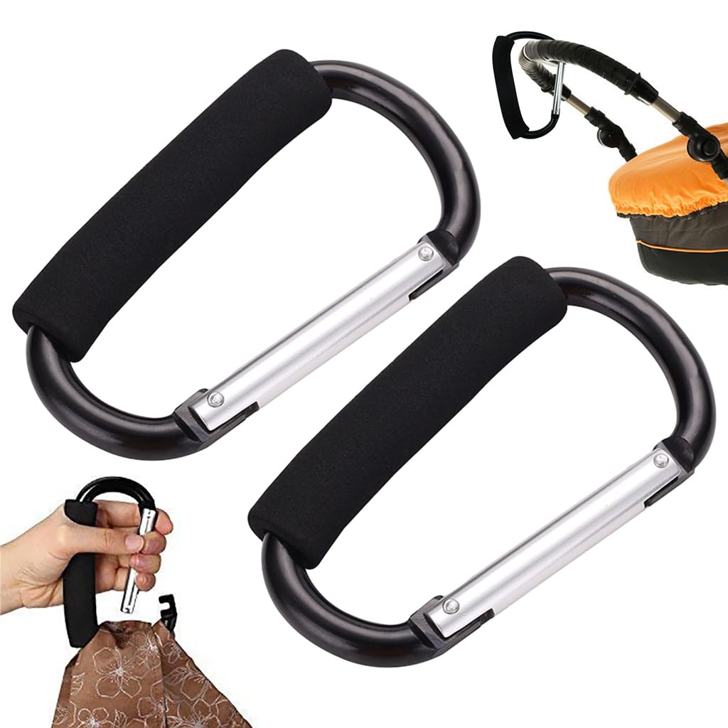 SNOWIE SOFT® Baby Stroller Hooks for Diaper Bags, Mommy Hook Stroller Clips Accessories Large Carabiner Hook Clips, Multipurpose Carabiner for Bag Lifting, Labor Saving Stroller Attachment, 5.5