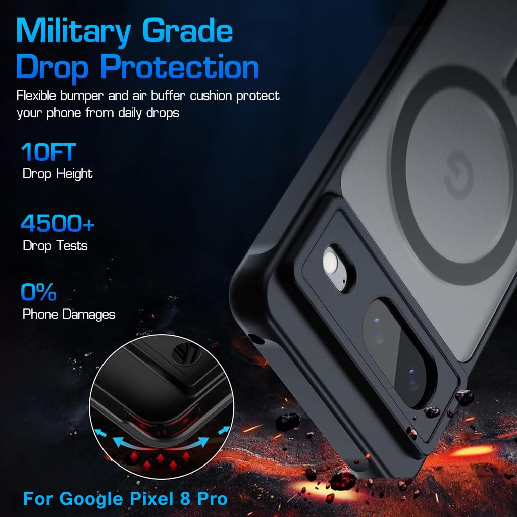 ZORBES Phone Case for Google Pixel 8 Pro with Magnet Ring and Lens Cover | Matte Semi Transparent Shockproof Protective Cover