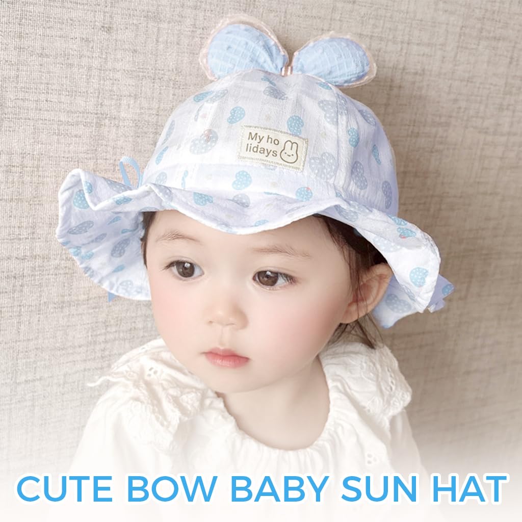 SNOWIE SOFT Baby Cap for Girls with Adjustable Bow Drawstring | Summer Sun Hat 3–18 Months Blue