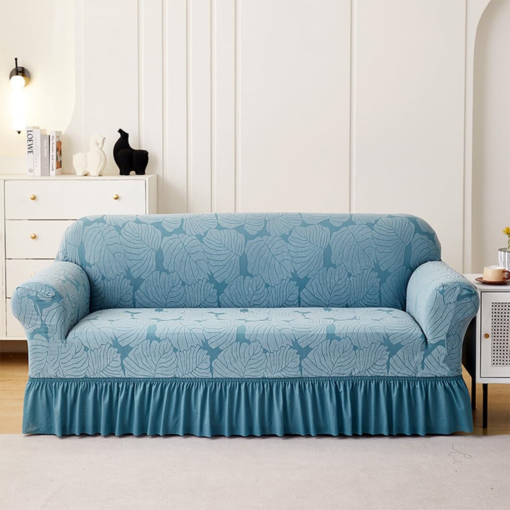 HASTHIP Stretch Sofa Slipcover for 3 Seater Couch 180–230cm featuring Elastic Dacron Fabric | Elegant Blue Jacquard Design