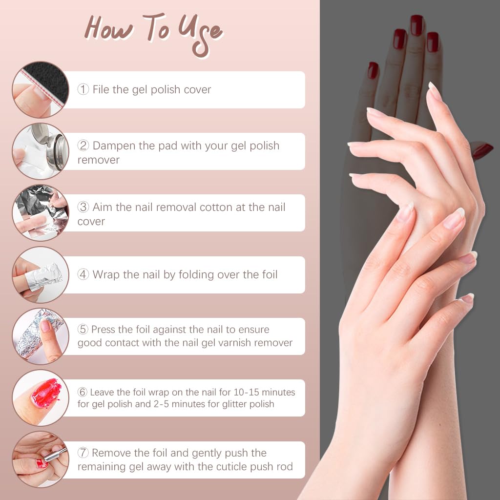 MAYCREATE Nail Polish Remover Foil Wraps 200pcs with Acetone Pads & Cuticle Pusher Kit