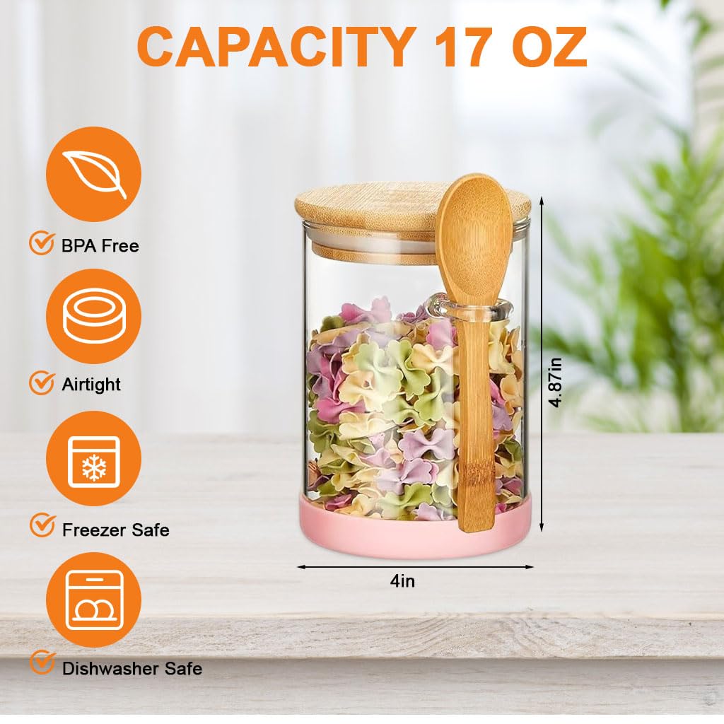 Zibuyu Glass Mason Jar for Kitchen Storage with Wooden Lid and Spoon Holder 450ml | Borosilicate Container