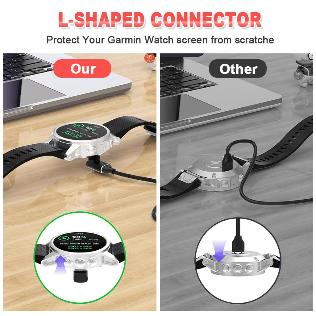 ZORBES Charger Cable for Garmin Watch 3.3 ft with Type C & 4 Pin Connector | Nylon Braided