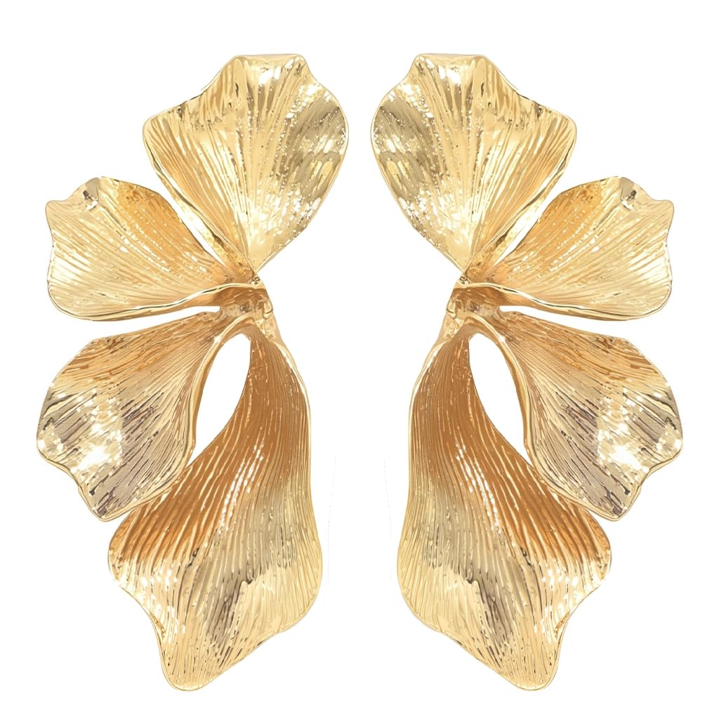 SANNIDHI Earrings for Women featuring Layered Ginkgo Leaf Design with Gold Tone Finish 2.95×1.3 in | Lightweight Stud Style