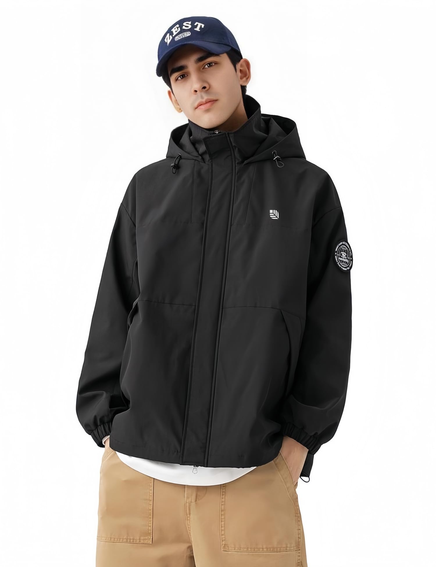 Venzina Men's Modular Tech Wear Jacket for Urban Outdoor Style with Waterproof Shell | Black Hooded Abrasion Resistant Design